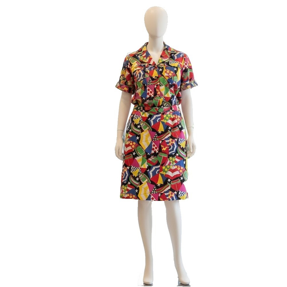 Escada Margaretha Ley Vintage Parasol Print Silk Shirt Jacket Multi Color 36 38